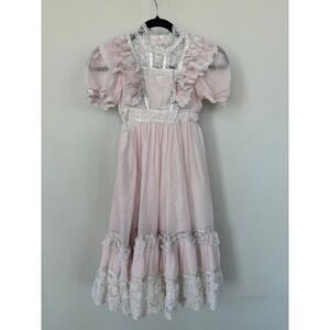 Vintage Gunne Sax Jeunes Filles Pink Lace Prairie Dress Girls Kids 70s Boho